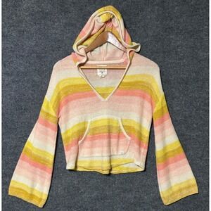 Billabong Baja Beach Womens XS Hooded Striped Knit Bell Sleeve V-Neck
